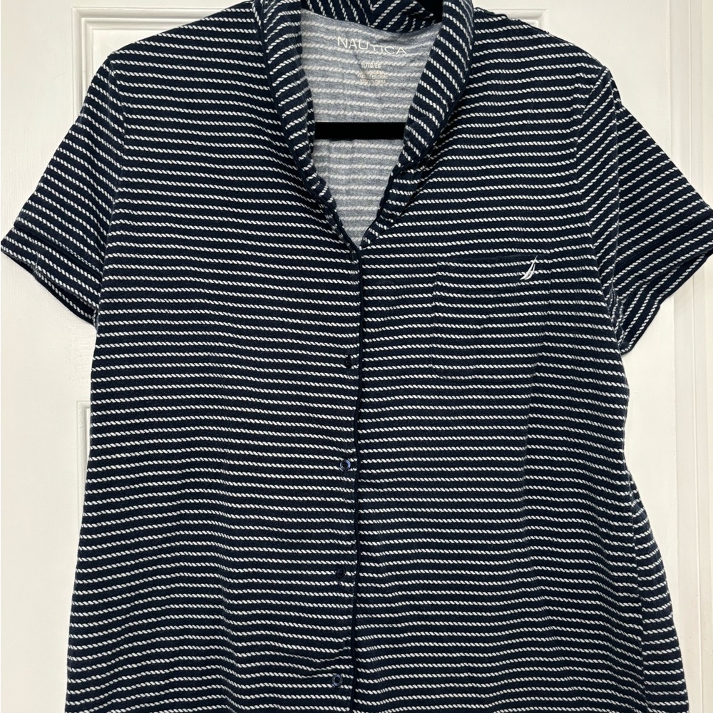 Nautica Black and White Striped Pajama Top